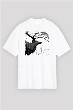 Agalloch Baskılı Beyaz Unisex Oversize Tişört - Tshirt