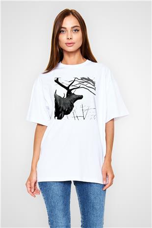 Agalloch Baskılı Beyaz Unisex Oversize Tişört - Tshirt