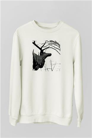 Agalloch Baskılı Beyaz Unisex Sweatshirt