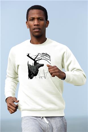 Agalloch Baskılı Beyaz Unisex Sweatshirt