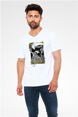 Agalloch Baskılı Beyaz Unisex V Yaka Tişört - Tshirt