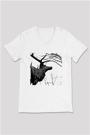 Agalloch Baskılı Beyaz Unisex V Yaka Tişört - Tshirt