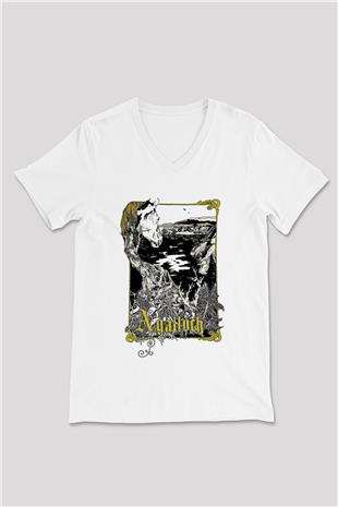 Agalloch Baskılı Beyaz Unisex V Yaka Tişört - Tshirt