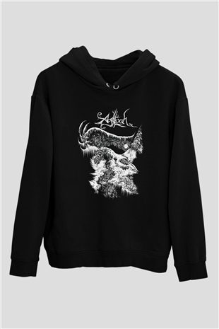 Agalloch Baskılı Unisex Siyah Kapüşonlu Sweatshirt