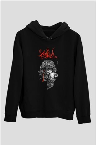 Agalloch Baskılı Unisex Siyah Kapüşonlu Sweatshirt