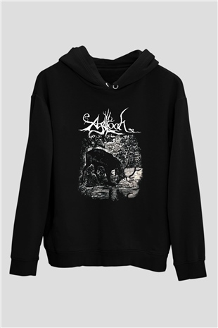 Agalloch Baskılı Unisex Siyah Kapüşonlu Sweatshirt