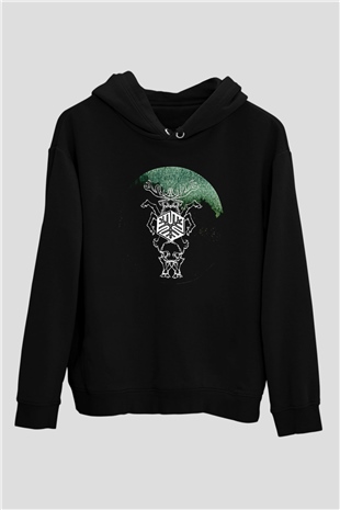 Agalloch Baskılı Unisex Siyah Kapüşonlu Sweatshirt