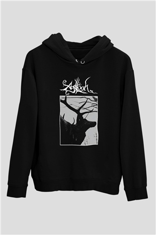 Agalloch Baskılı Unisex Siyah Kapüşonlu Sweatshirt