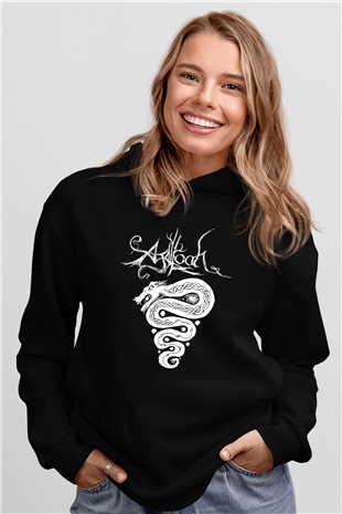 Agalloch Baskılı Unisex Siyah Kapüşonlu Sweatshirt