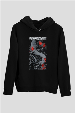 Agalloch Baskılı Unisex Siyah Kapüşonlu Sweatshirt