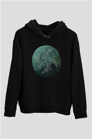 Agalloch Baskılı Unisex Siyah Kapüşonlu Sweatshirt