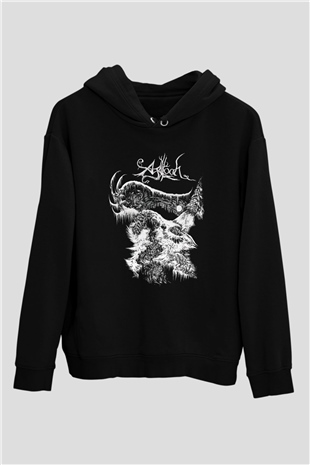 Agalloch Baskılı Unisex Siyah Kapüşonlu Sweatshirt