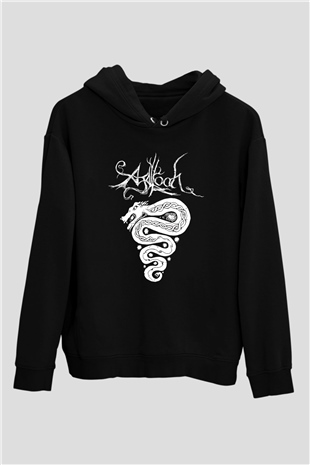 Agalloch Baskılı Unisex Siyah Kapüşonlu Sweatshirt