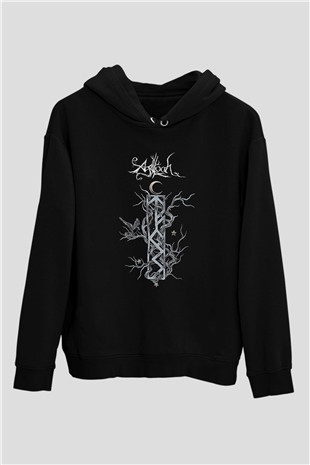 Agalloch Baskılı Unisex Siyah Kapüşonlu Sweatshirt