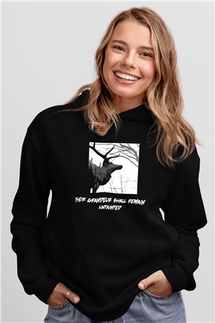 Agalloch Baskılı Unisex Siyah Kapüşonlu Sweatshirt