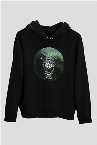 Agalloch Baskılı Unisex Siyah Kapüşonlu Sweatshirt