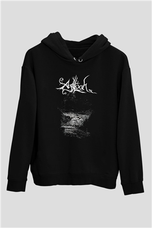 Agalloch Baskılı Unisex Siyah Kapüşonlu Sweatshirt
