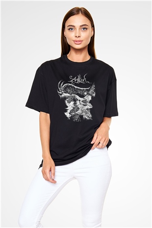Agalloch Baskılı Unisex Siyah Oversize Tişört - Tshirt
