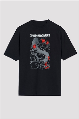 Agalloch Baskılı Unisex Siyah Oversize Tişört - Tshirt