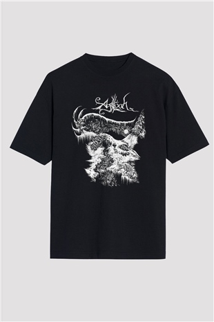 Agalloch Baskılı Unisex Siyah Oversize Tişört - Tshirt