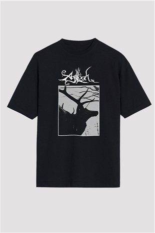 Agalloch Baskılı Unisex Siyah Oversize Tişört - Tshirt