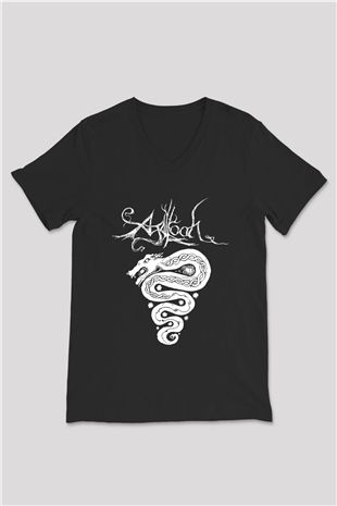 Agalloch Baskılı Unisex Siyah V Yaka Tişört - Tshirt