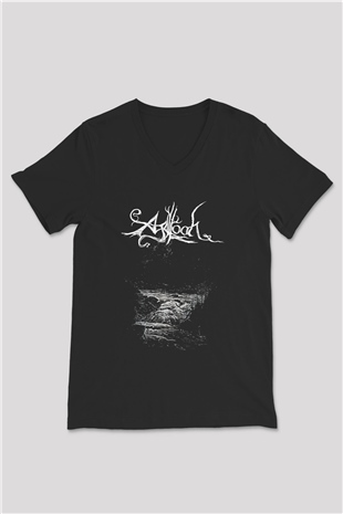 Agalloch Baskılı Unisex Siyah V Yaka Tişört - Tshirt