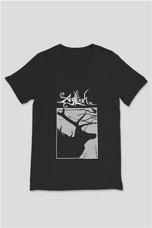 Agalloch Baskılı Unisex Siyah V Yaka Tişört - Tshirt