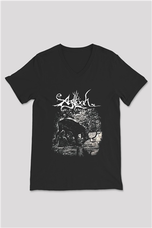 Agalloch Baskılı Unisex Siyah V Yaka Tişört - Tshirt