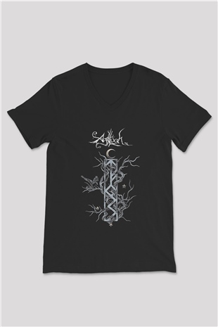 Agalloch Baskılı Unisex Siyah V Yaka Tişört - Tshirt