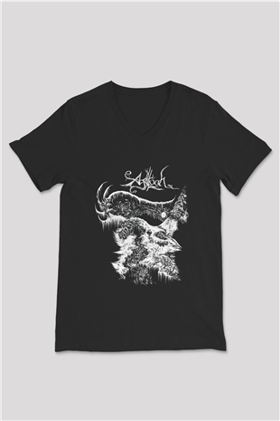 Agalloch Baskılı Unisex Siyah V Yaka Tişört - Tshirt