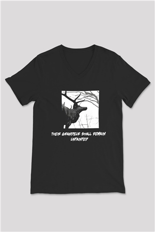 Agalloch Baskılı Unisex Siyah V Yaka Tişört - Tshirt