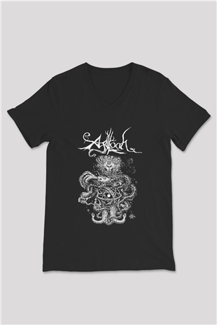 Agalloch Baskılı Unisex Siyah V Yaka Tişört - Tshirt