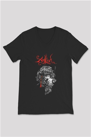 Agalloch Baskılı Unisex Siyah V Yaka Tişört - Tshirt