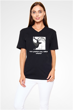 Agalloch Baskılı Unisex Siyah V Yaka Tişört - Tshirt