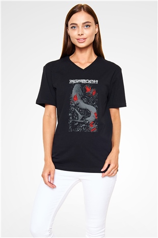 Agalloch Baskılı Unisex Siyah V Yaka Tişört - Tshirt