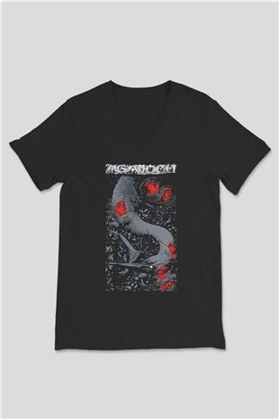Agalloch Baskılı Unisex Siyah V Yaka Tişört - Tshirt