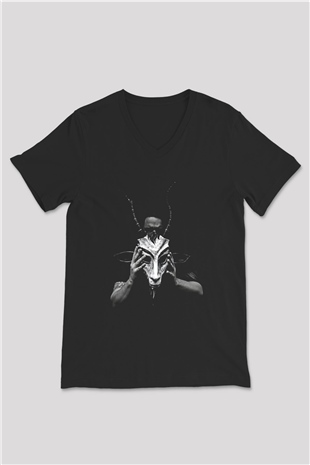 Agalloch Baskılı Unisex Siyah V Yaka Tişört - Tshirt