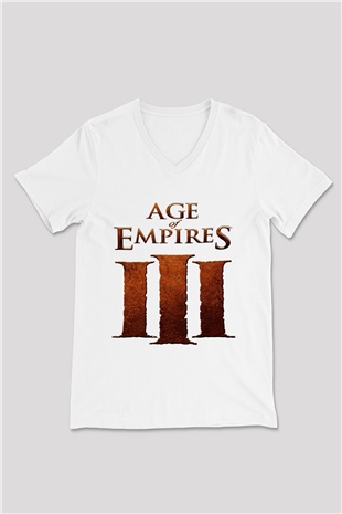 Age Of Empires Beyaz Unisex V Yaka Tişört T-Shirt