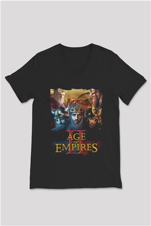 Age Of Empires Siyah Unisex V Yaka Tişört