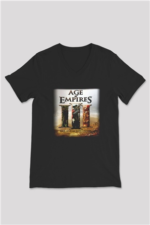 Age Of Empires Siyah Unisex V Yaka Tişört T-Shirt