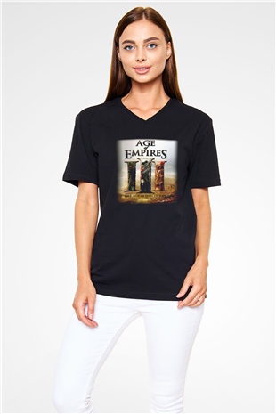 Age Of Empires Siyah Unisex V Yaka Tişört T-Shirt