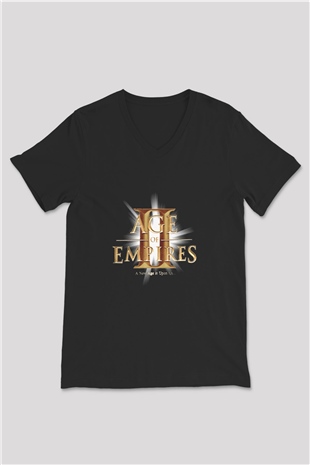 Age Of Empires Siyah Unisex V Yaka Tişört T-Shirt