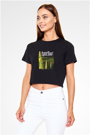 Agent Steel Baskılı Unisex Siyah Crop Top Tişört