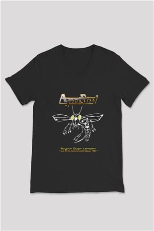 Agent Steel Baskılı Unisex Siyah V Yaka Tişört