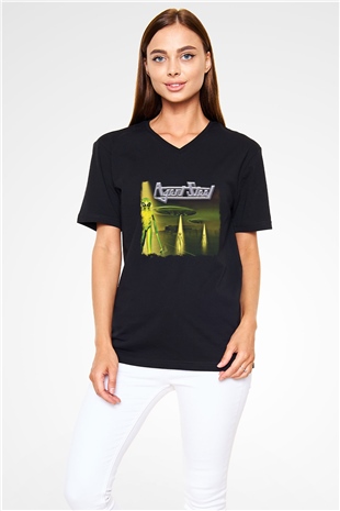 Agent Steel Baskılı Unisex Siyah V Yaka Tişört
