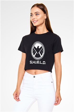Agents of S.H.I.E.L.D. Siyah Crop Top Tişört