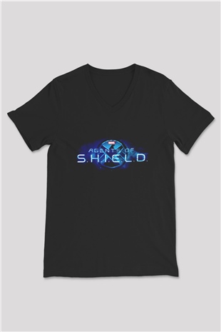 Agents of S.H.I.E.L.D. Siyah Unisex V Yaka Tişört