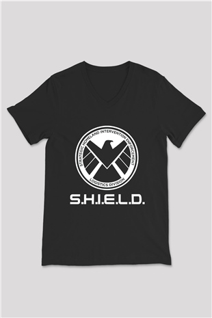 Agents of S.H.I.E.L.D. Siyah Unisex V Yaka Tişört T-Shirt