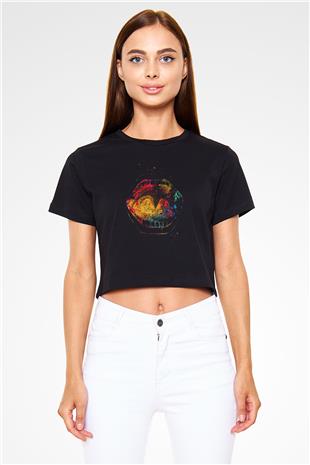 Ağız Renkli Baskılı Crop Top Kadın Tİşört - Tshirt